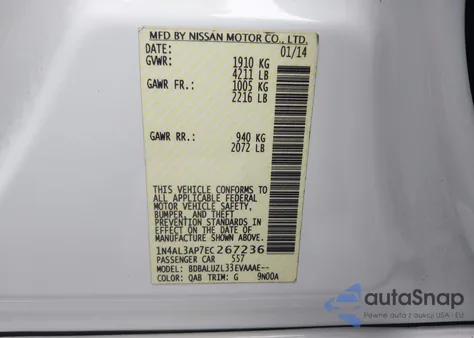 2014 Nissan Altima 2.5 Sv из США, поврежденный, VIN 1N4AL3AP7EC267236